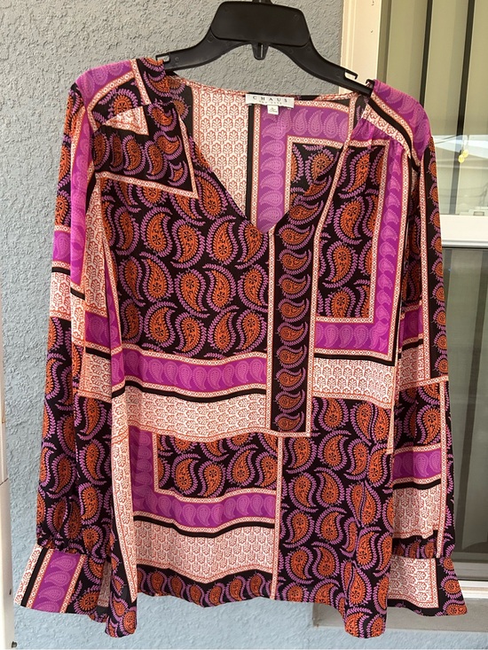 Chaus Tops - Chaus Women’s Paisley Patchwork Print Top V-Neck Boho Long Sleeve Size L